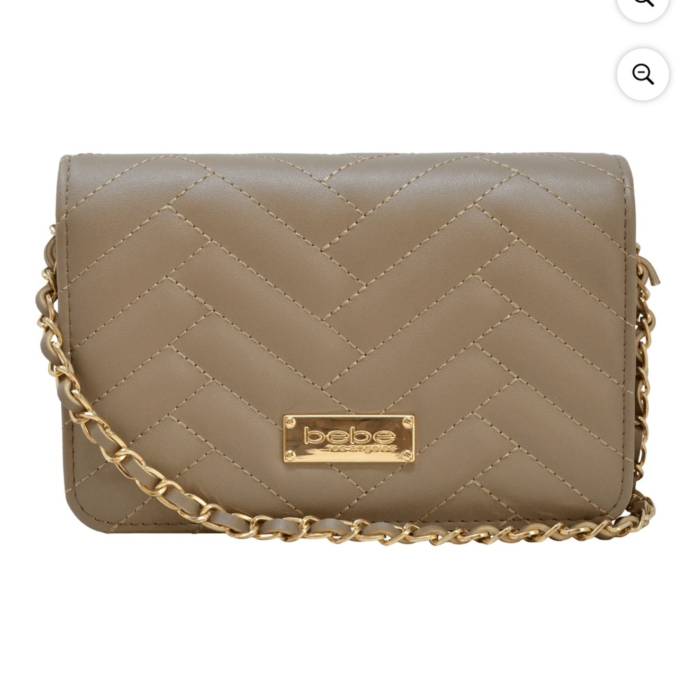 Bebe Quilted Crossbody Bag in Nude Taupe with Gold Chain NWOT